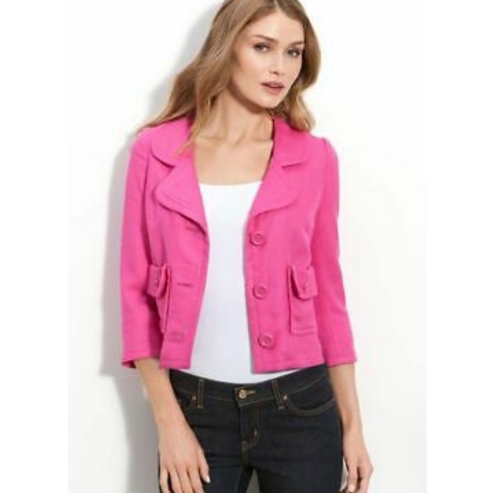 Kate Spade Florence Broadhurst Talulah Hot Pink Cropped Button Blazer $498 SZ 0